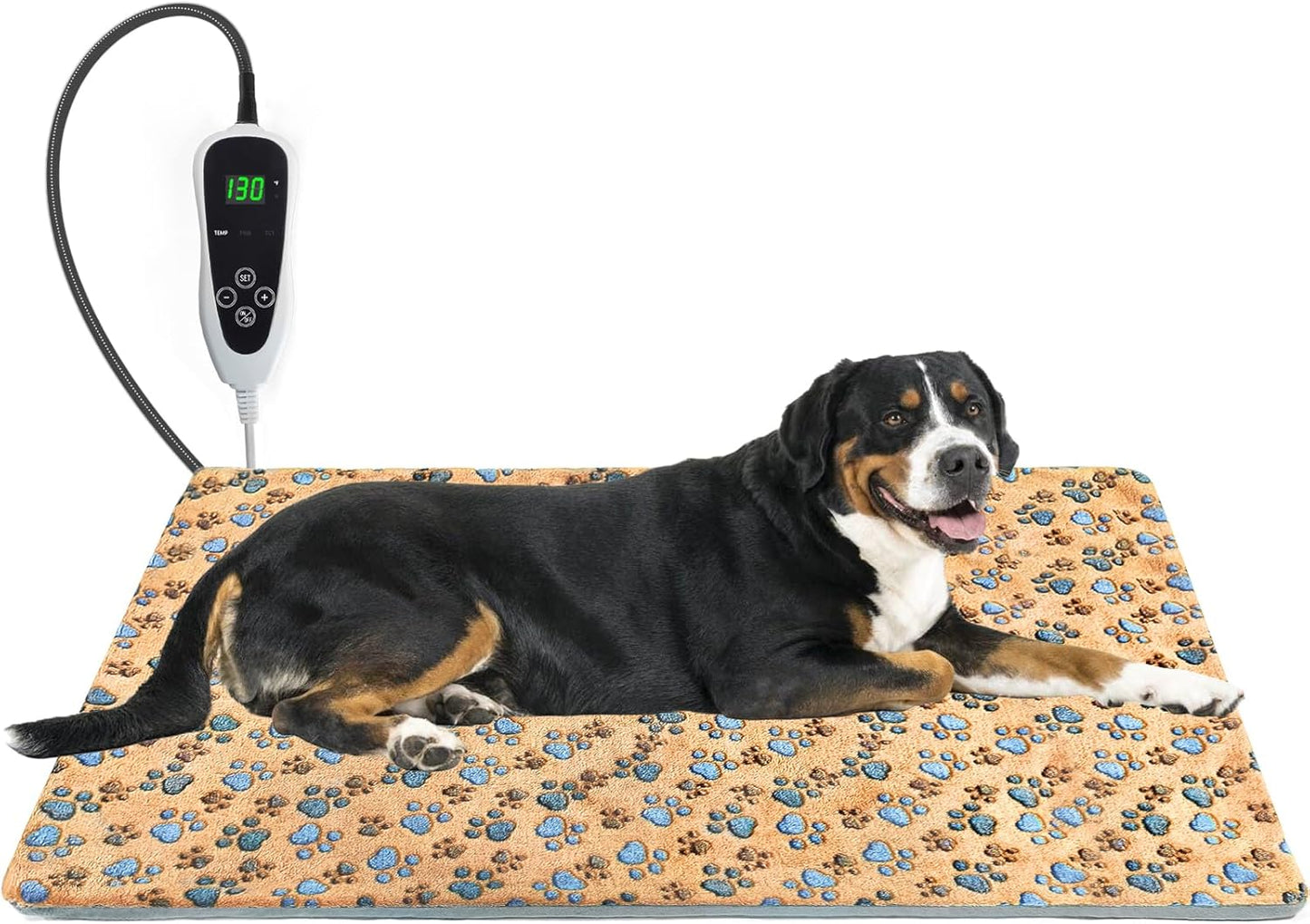 Dog Heating Pad,47×30 in Waterproof PVC Large Heating Pad for Dogs,Smart Thermostat Heated Dog House,Reinforced Interface + Wire Rope Whelping Box for Dogs,Plush Fabric Cover-Apricot