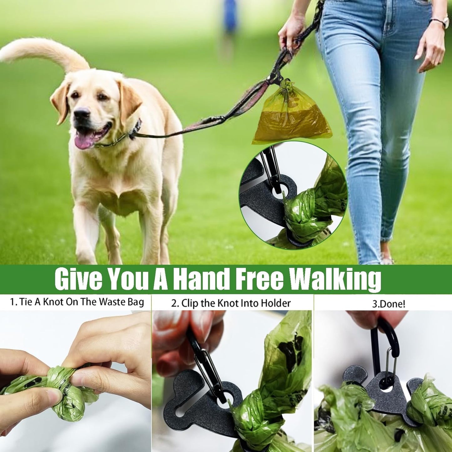 Dog Waste Bag Dispenser Pet Poop Bag Dispenser for Leash Accessory dog Poop Bag Holders Fits Dog Leash Include Hand Free Holder, Khaki, No-KaqiXB
