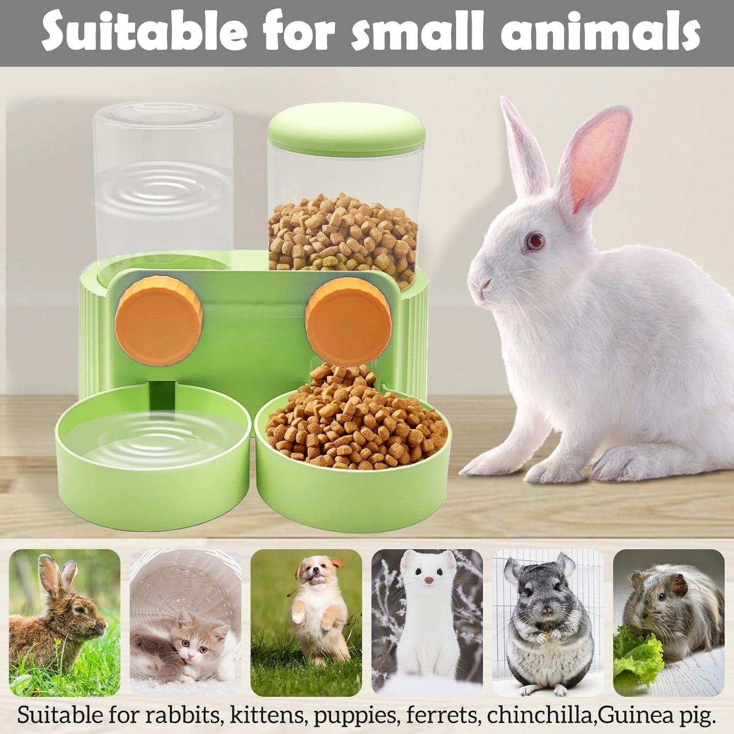 kathson Hanging Automatic Pet Food Water Dispenser,Cat Food and Water Dispenser Set Rabbit Water Dispenser Small Animal Feeding&Watering Supplies for Small Cats Dogs,Rabbits,Ferrets(Green)