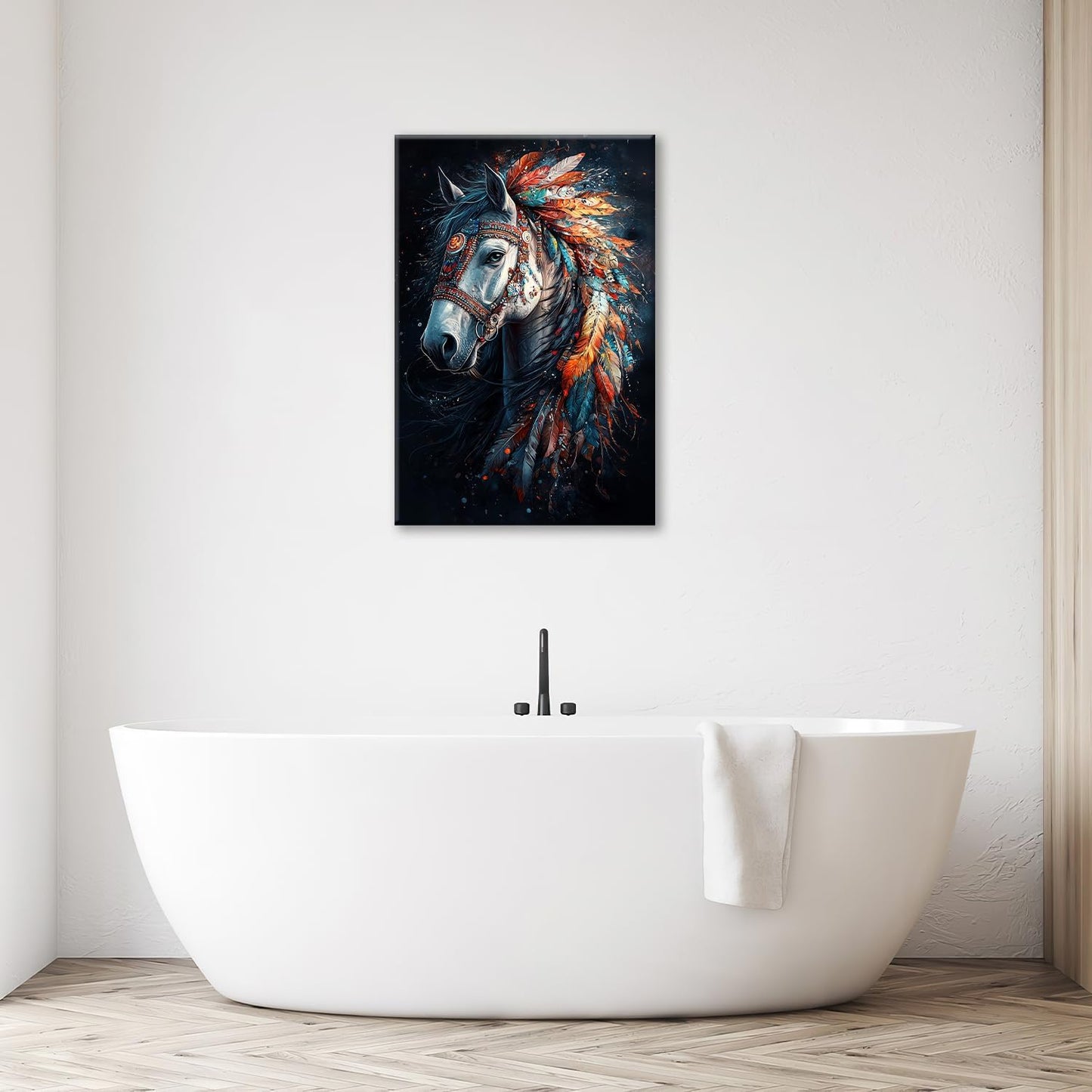 Horse Pictures Wall Art, Horse Animal Bathroom Wall Decor, Aesthetics Modern Framed Painting Elegant Canvas Artwork for Bathroom Bedroom Living Room Decorations 24"L x 16"W