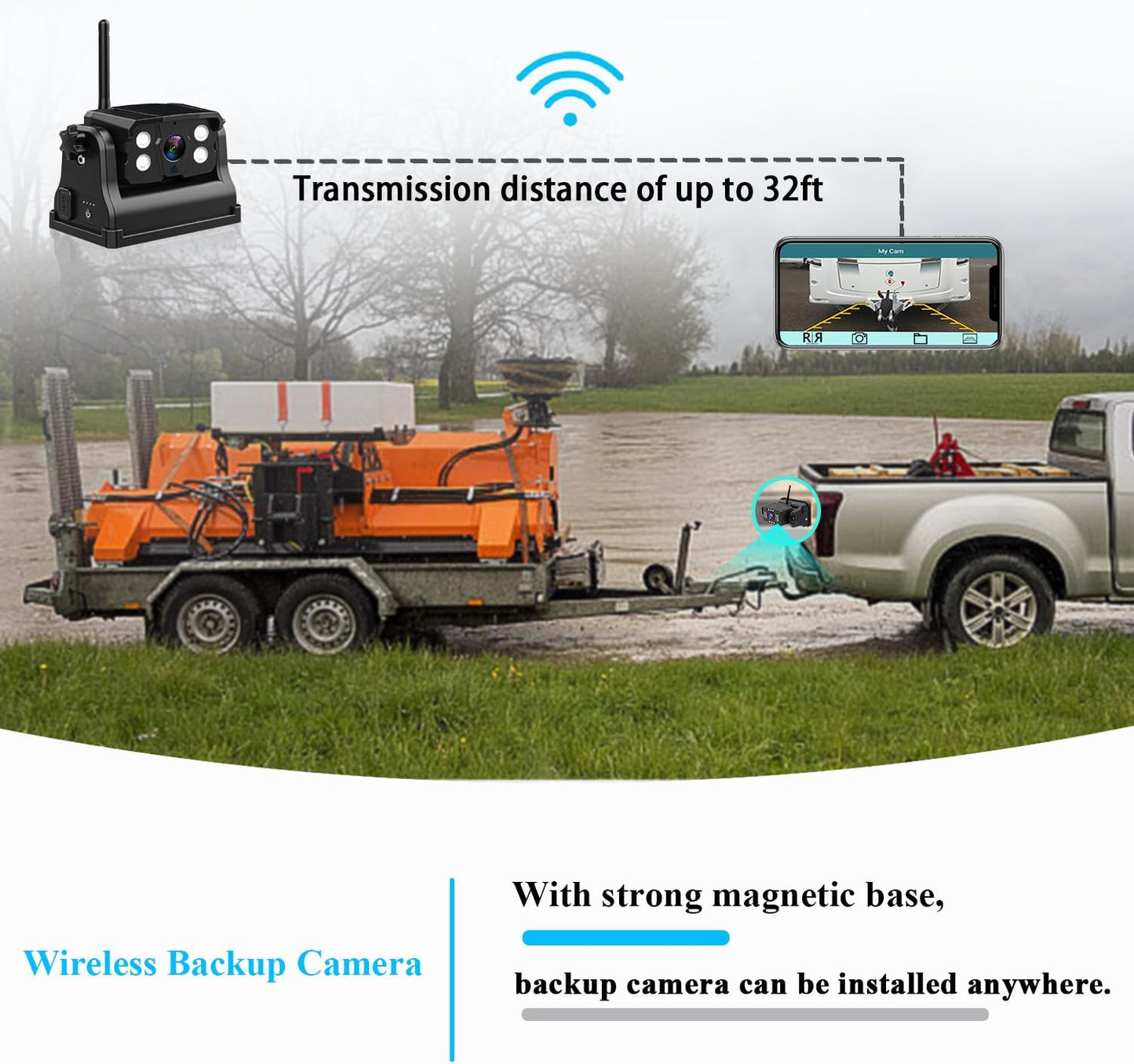 WiFi Magnetic Wireless Backup Camera, LASTBUS Rechargeable 2.4Ghz WiFi Rear Camera for Easy Hitching Gooseneck Horse Boat Travel Trailer Fifth Wheels RV Camper for iPhone iPad Android iOS Smartphone