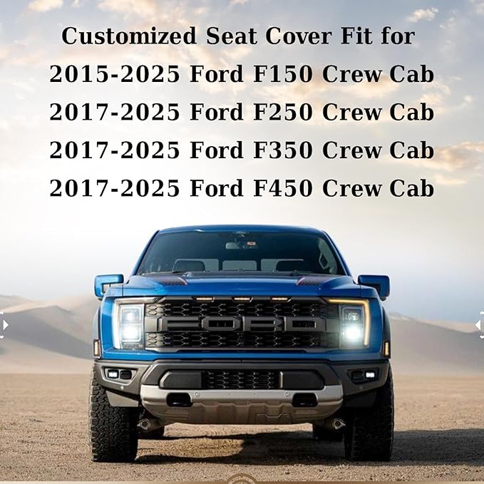 Coverado Front Seat Covers, Waterproof Canvas Seat Protector for Car Seat Cushions for Kids & Dogs, Compatible with 2015-2025 Ford F150 & 2017-2025 Ford F250 F350 F450(Black, 2PCS)