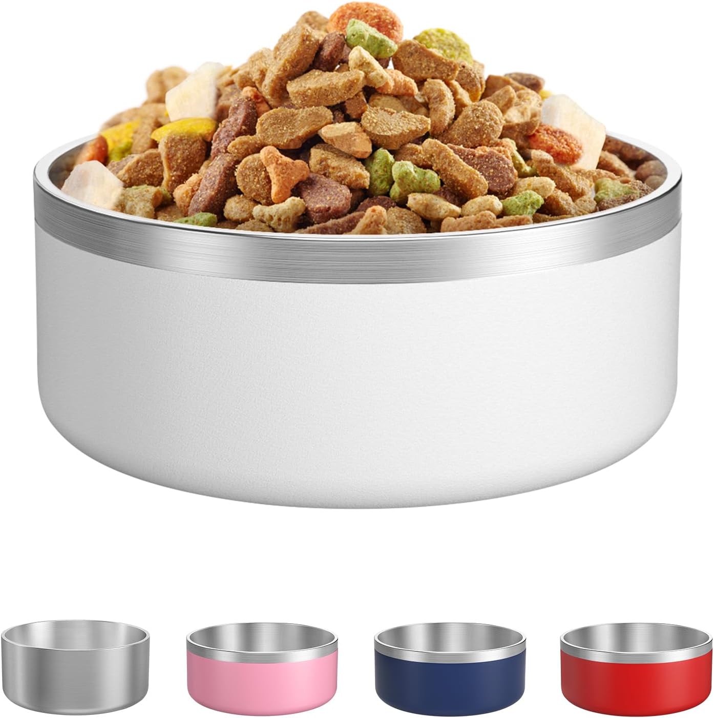 LIANLAI Dog Water Bowl, Rust-Resistant Stainless Steel Dog Bowls, Non-Slip Pet Dishes for Medium Puppys, Double-Walled Puppy Bowls (White,40 oz)