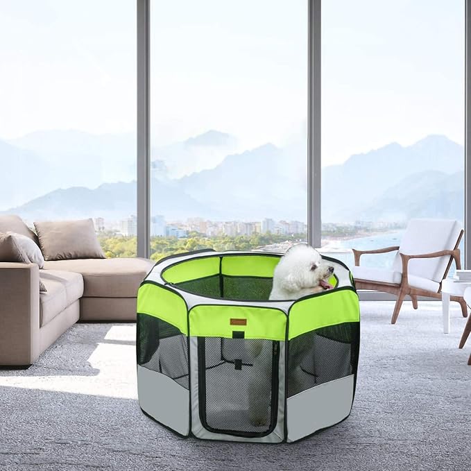 Dog Playpen, Portable Pet Play Pen for Cat, Puppies, Rabbits, Chickens, Foldable Large-Capacity Pet Tent for Indoor/Outdoor Travel Camping Green