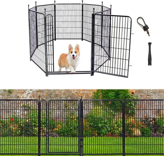 Tall Garden Fences and Borders for Dogs, 4.6ft High Dog Fence, 6 Panels Total 13.3 Ft Long, Gate 21 inches Wide with Low Sills. Modular Fencing, Dog Fence Outdoor for Yard