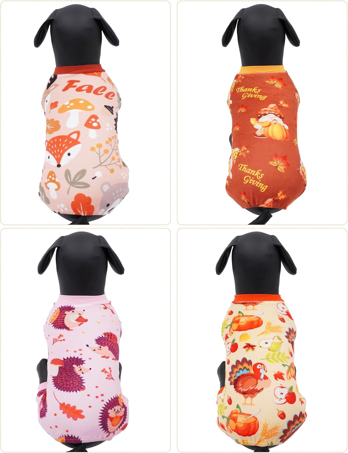 PET SHOW 4 Pack Fall Small Dog Pajamas Thanksgiving Clothes for Medium Dogs Girl Boy Soft Stretchy PJs Autumn Jumpsuit Puppy Onesies Outfits with Sleeve Pets Dachshund Costume XL