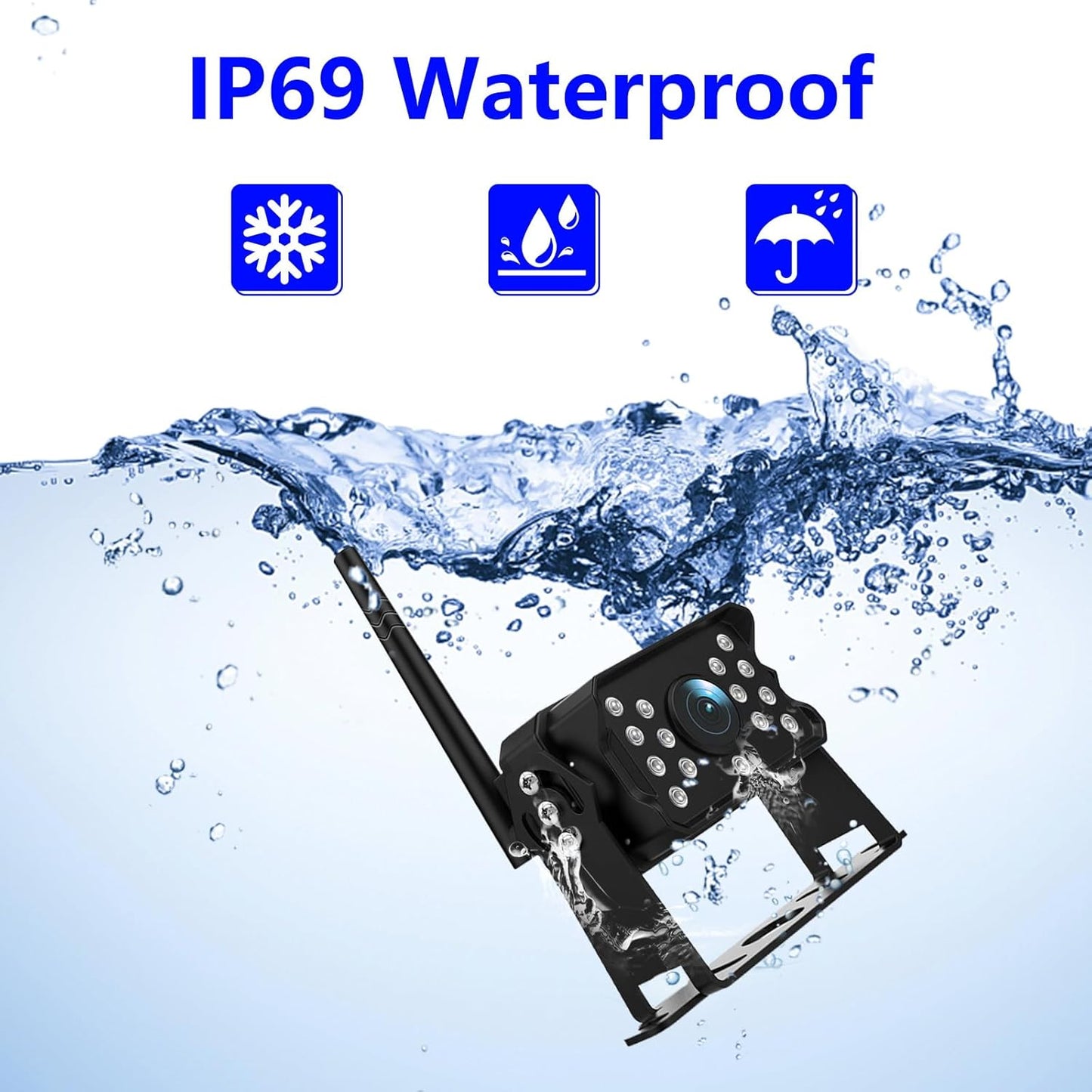 Wireless Reversing Camera System with 5 inch Split Screen, IP69K Waterproof Backup Camera with Night Vision, Support add 2nd Wireless Rear View Camera for Trailer, RV, Trucks, Farm Vehicle