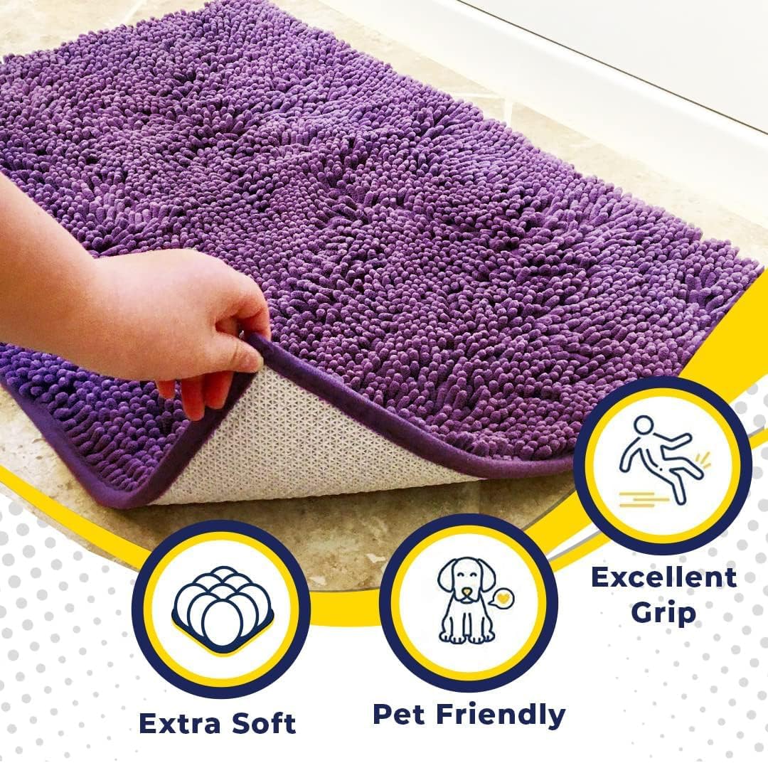 Muddy Mat® Original Dog Door Mat for Muddy Paws, Super Absorbent Microfiber, Non-Slip Washable Pet Rug, Quick Dry Chenille Entryway Carpet, Machine Washable Indoor Outdoor mat, Purple 24"x60"