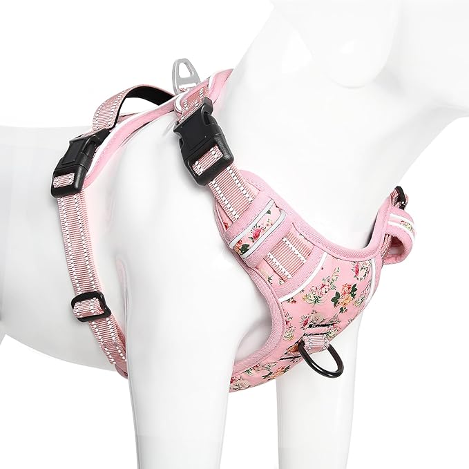 Timos Dog Harness, No-Pull Pet Harness with 2 Leash Clips, Adjustable Soft Padded Dog Vest, Reflective Outdoor Pet Oxford Vest with Easy Control Handle Pink XS