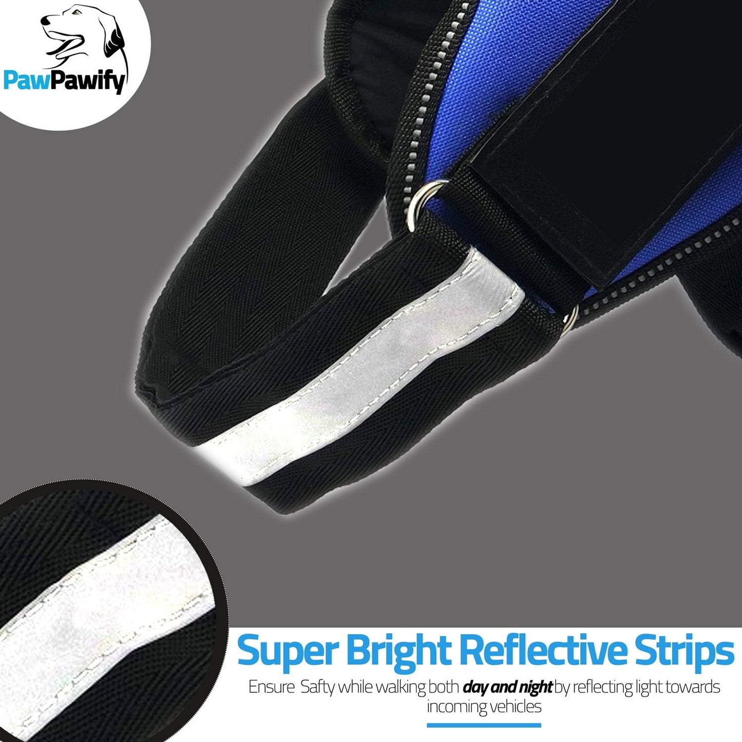 PawPawify Custom No Pull Dog Harness with Name and Phone Number, Heavy Duty Personalized Pet Vest to Prevent Tugging, Pulling, or Choking, Training and Walking (Blue, XL (60-85 LBS))