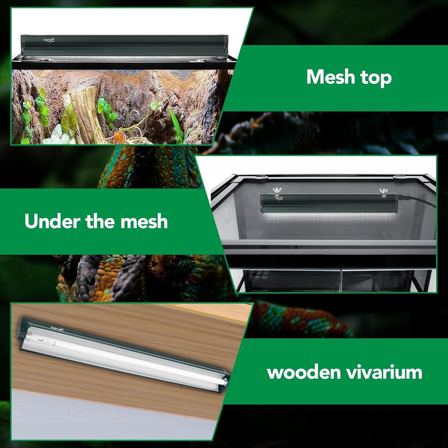 T5 Reptile Light Fixture Green Combo Kit 24W Light Fixture Reptile Terrarium Hood 10.0 UVB Light Bulb Fluorescent Tube Ideal for Tropical and Deserts Such as Bearded Dragon Lizards and Tortoises