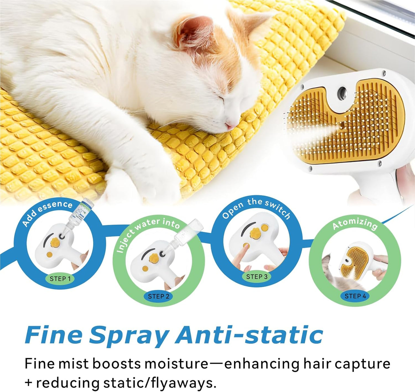 4-in-1 Pet Steam Brush for Dog & cat brush for shedding,Spray Hair Removal Comb with Waterless Shampoo–Self-Cleaning Pet Grooming Tool for Shedding, Anti-Static & Skin-Friendly Design