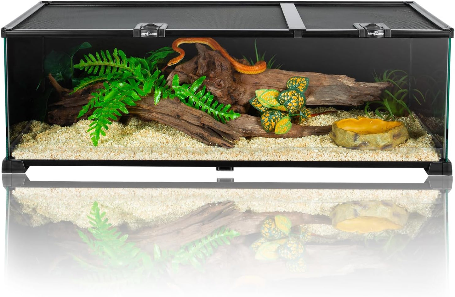 REPTIZOO Reptile Terrarium Tank 30" x 12" x 10", Black-Tinted Glass Snake Tank with Top Feeding Ports Top Screen Ventilation Reptile Habitat for Snake Spider