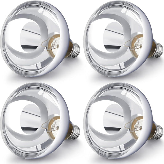 VIHOSE 4 Pack 250 Watt Heat Lamp 120v R40 Heat Lamp Bulbs Glass Incandescent Light Bulbs Incandescent Heating Lightbulbs for Reptiles Chicks Food Puppies Bathroom, Use E26 Base (Silver)