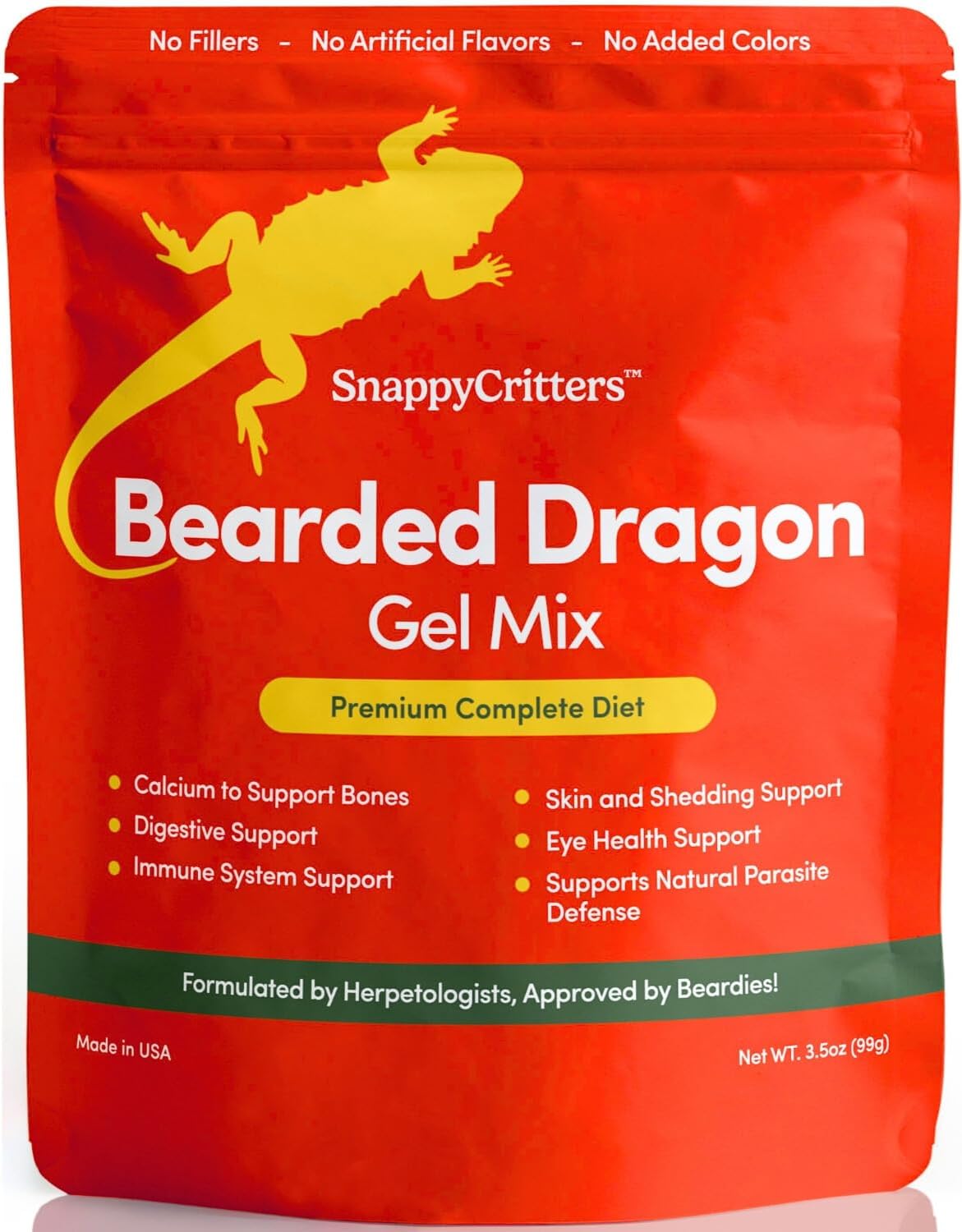 Bearded Dragon Food - Premium Complete Diet Gel Mix for Juvenile and Adult, Made in US FDA Facility, Fortified Formula for Skin and Shedding Support, Digestive Support and Immune System - 3.5 oz.