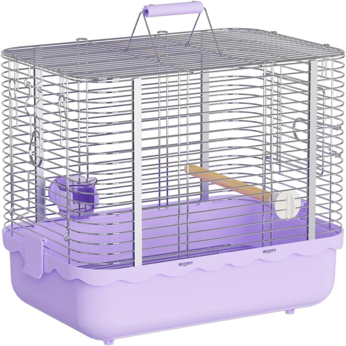 Bird Carrier Travel Cage, Durable Portable Stainless Steel Birdcage with Bird Perch & Feeding Bowl for Parrots Canaries Budgies Lovebirds Conures Cockatiels (Large Purple)