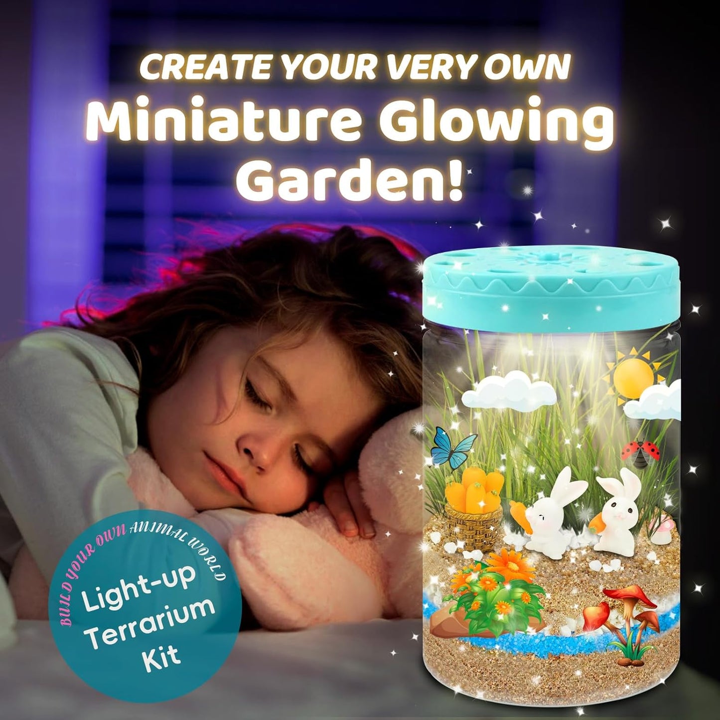Easter Light Up Bunny Terrarium Kit for Kids,Rabbit Gardening Kit for Boys Girls,DIY Creative STEM Science Kits Educational Toy, Arts Crafts Activity, Birthday Gifts for Ages 4 5 6 7 8-12