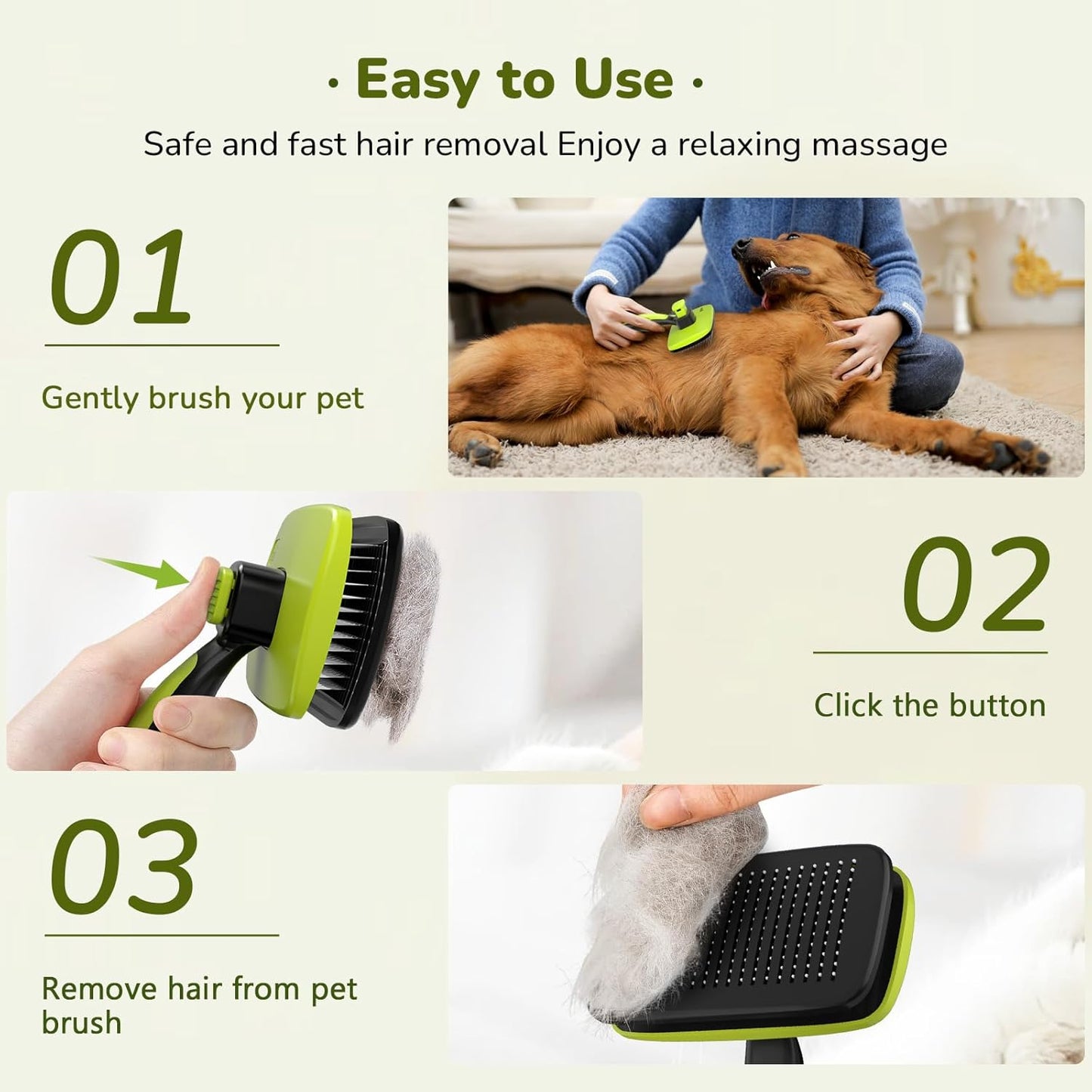 Pecute Self-Cleaning Slicker Brush for Dogs, Cats, Lightweight Dog Brush for Shedding Massaging Grooming, Cat Brush Gently Removes Loose Fur Undercoat for Dogs Cats Rabbits of All Hair Types