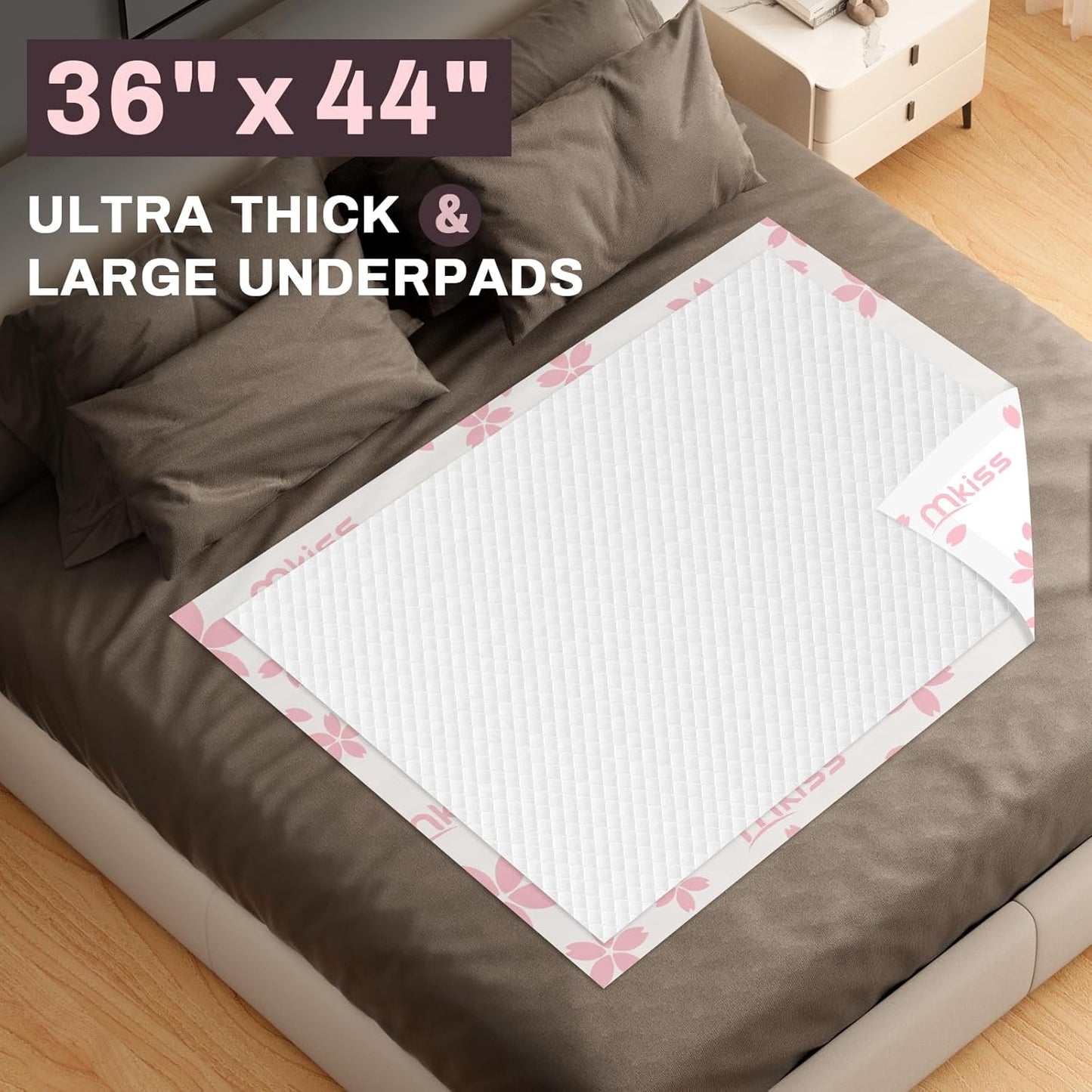 MKISS Heavy Duty Incontinence Underpads, 36" x 44", 40 Count-Super Absorbent Disposable Bed Pads, Tear-Resistant Chucks Pads for Adults, Kids, Elderly and Home Care