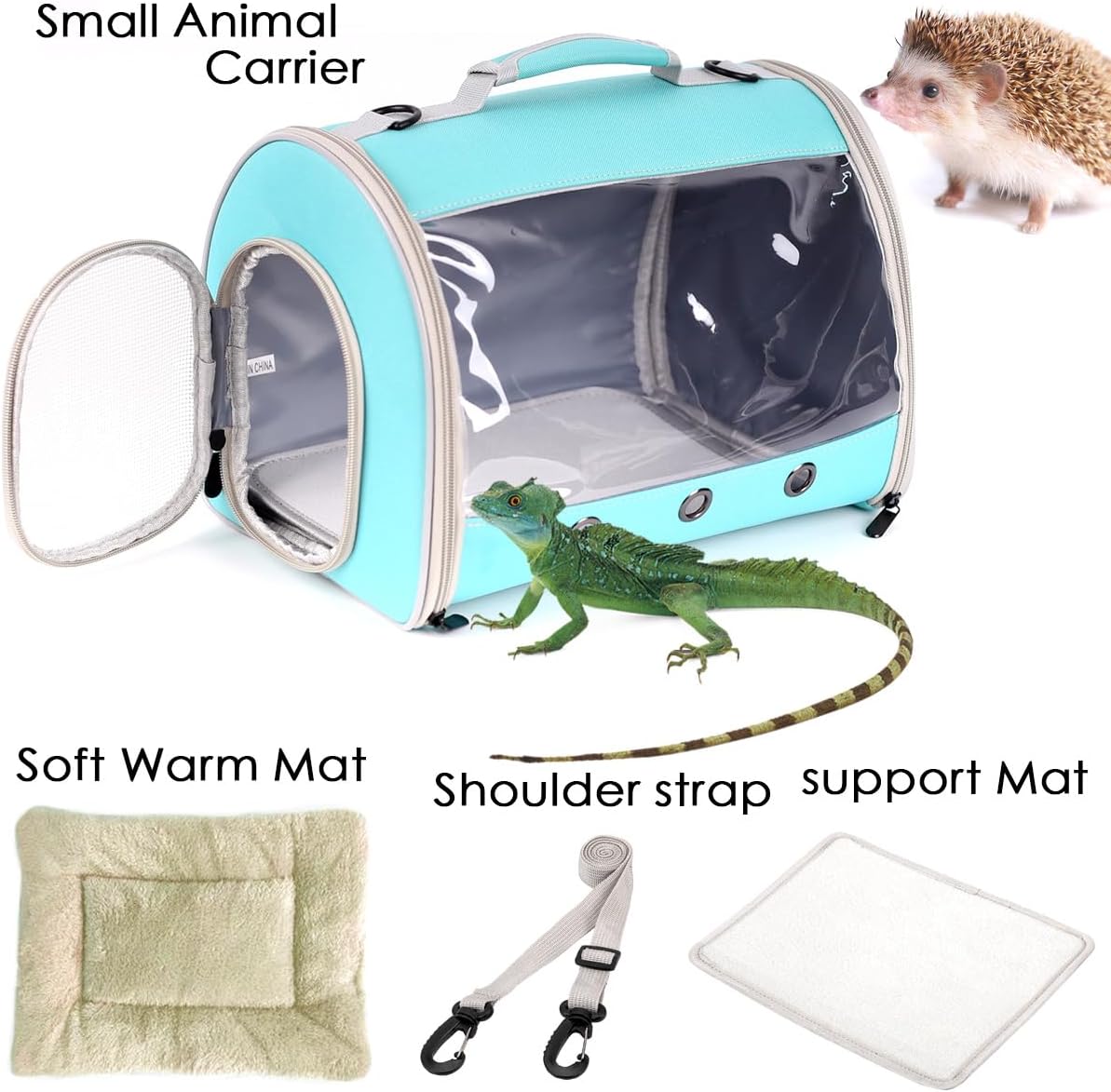 Bearded Dragon Travel Carrier Backpack,Lizard Backpack Carrier,Space Capsule Clear Bubble Window Astronaut Reptile Carrier Backpack for Guinea Pig,Sugar Glider,Bunny (Green, TPU Carrier+MAT)