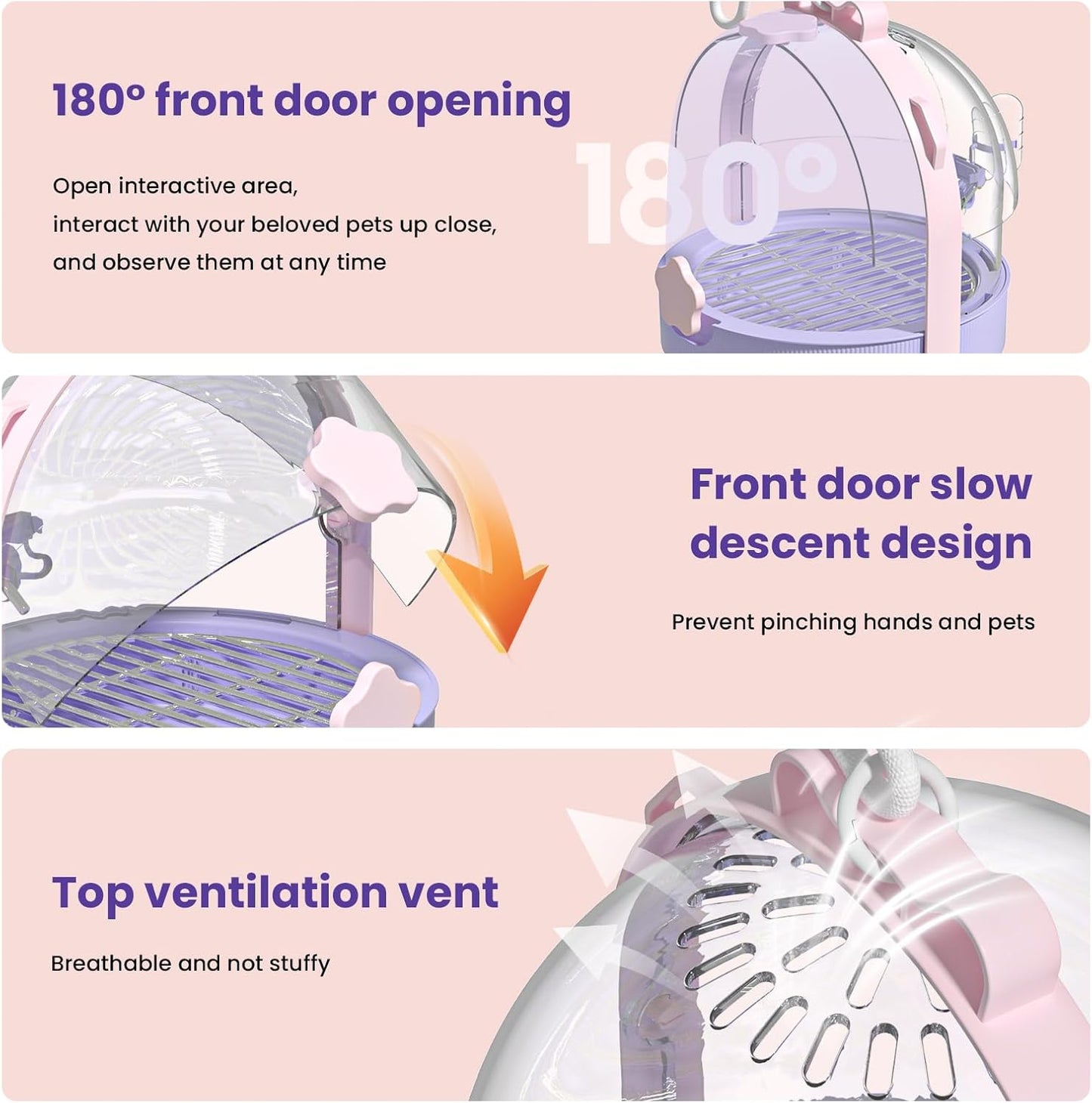 Birdcages,Carriers,Small Bird Travel Cage Carrier, Bird Carry Transport Bag,Small Animal Carrier, Travel Carry-Out Cage with Water Bottle.(Pink)