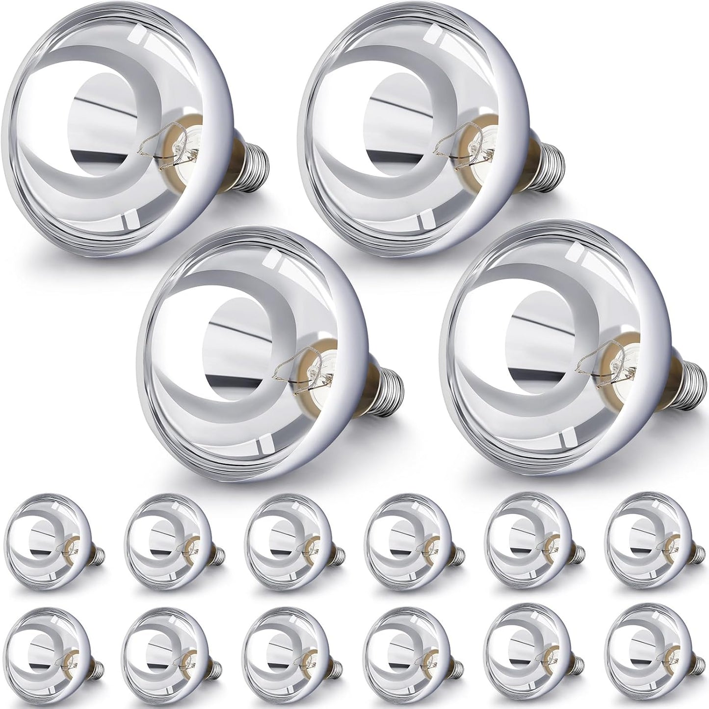 VIHOSE 16 Pack 250 Watt Heat Lamp 120v R40 Heat Lamp Bulbs Glass Incandescent Light Bulbs Incandescent Heating Lightbulbs for Reptiles Chicks Food Puppies Bathroom, Use E26 Base (Silver)