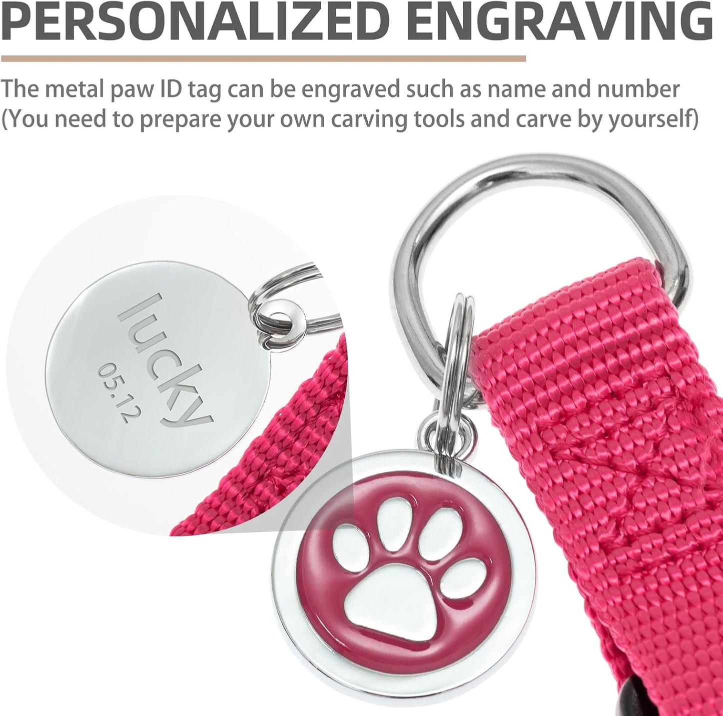 PUPTECK No Pull Dog Harness Soft Adjustable Basic Nylon Step in Puppy Vest Outdoor Walking with ID Tag and A-ir Tag Case, Hot Pink, XS