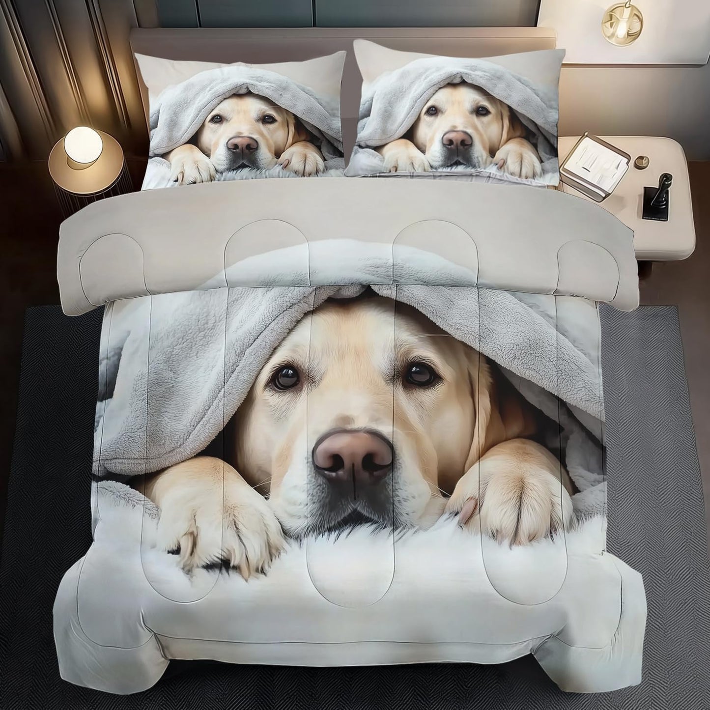 Grey Dog Comforter Set Full Size Boy,Kawaii Pet Dog Animal Print Bedding Set for Girl,Cute Pet Puppy Print Comforter Quilt for Boys,Kawaii Animal Puppy Dog Pals Bedding Bedroom Bed Decor