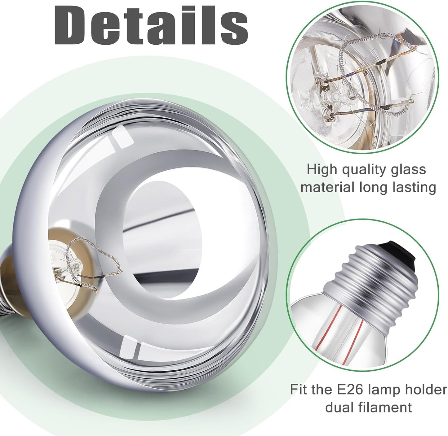 VIHOSE 6 Pack 250 Watt Heat Lamp 120v R40 Heat Lamp Bulbs Glass Incandescent Light Bulbs Incandescent Heating Lightbulbs for Reptiles Chicks Food Puppies Bathroom, Use E26 Base (Silver)