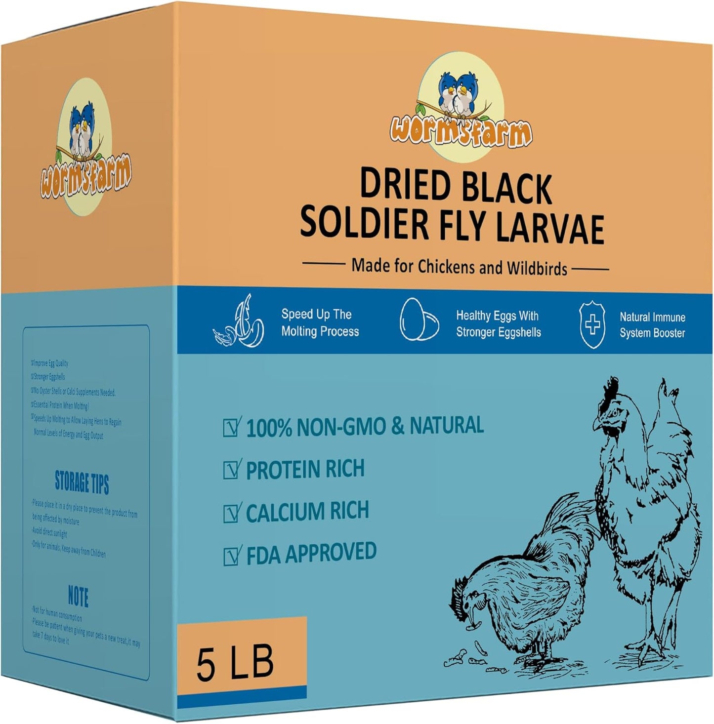 5LB Dried Black Soldier Fly Larvae Treat for Chicken More Calcium Than Mealworms,for Laying Hen,Wild Birds (5 Pound)