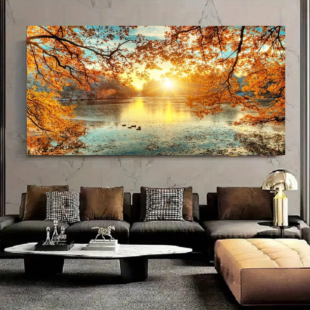Yxbhhym-Landscape Tree Canvas Wall Art Fall Forest Sunset Wall Decor Poster Lake Water Pictures for bedroom wall décor Natural Scenery Paintings Artwork Large Living Room Decor Home Office Decoration