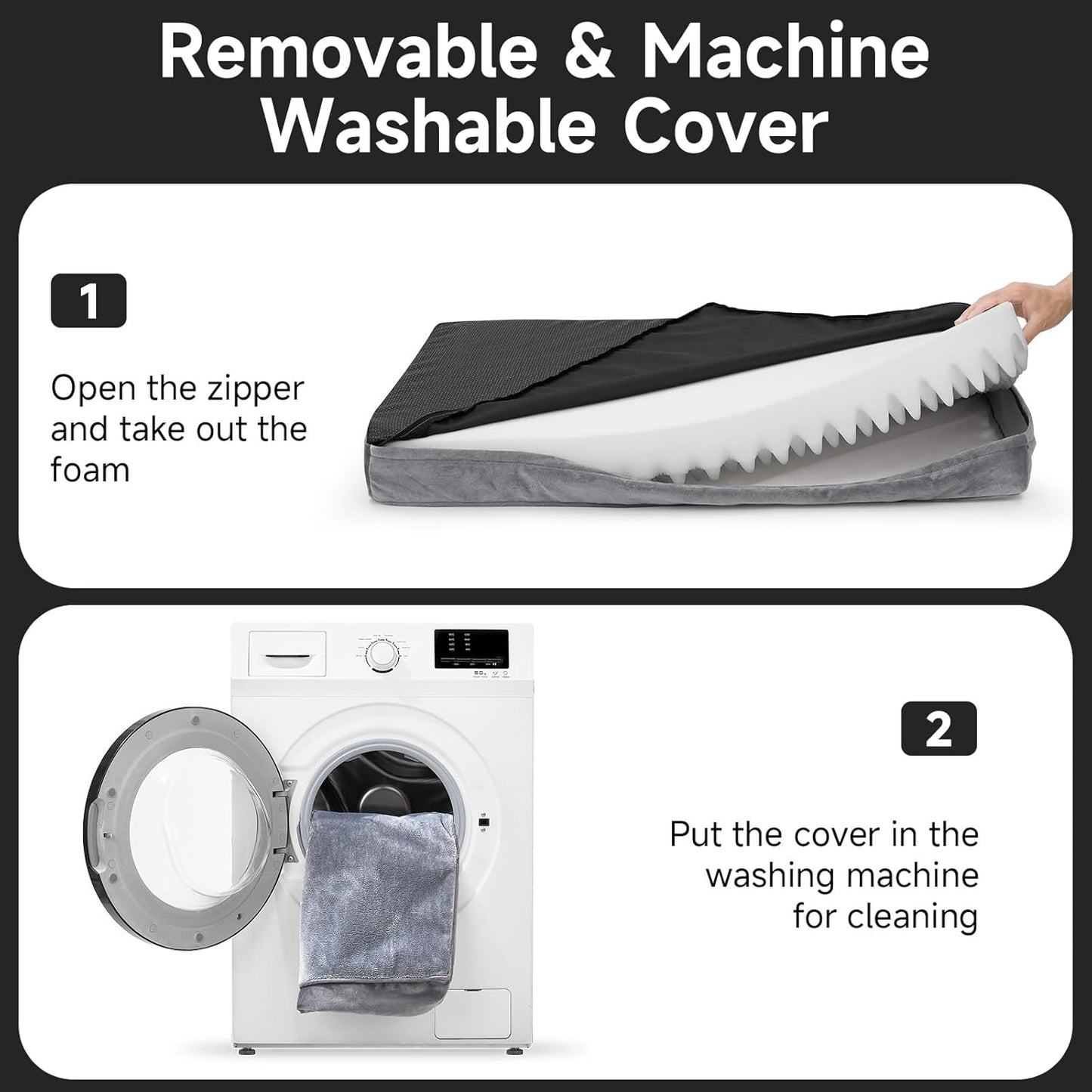 OhGeni Orthopedic Waterproof & Machine Washable Dog Bed for Large Pets, Suitable for Crates, 25D Egg Crate Foam, Non-Slip Bottom & Removable Cover, Flannel Fabric, 41 Inches(Gray)