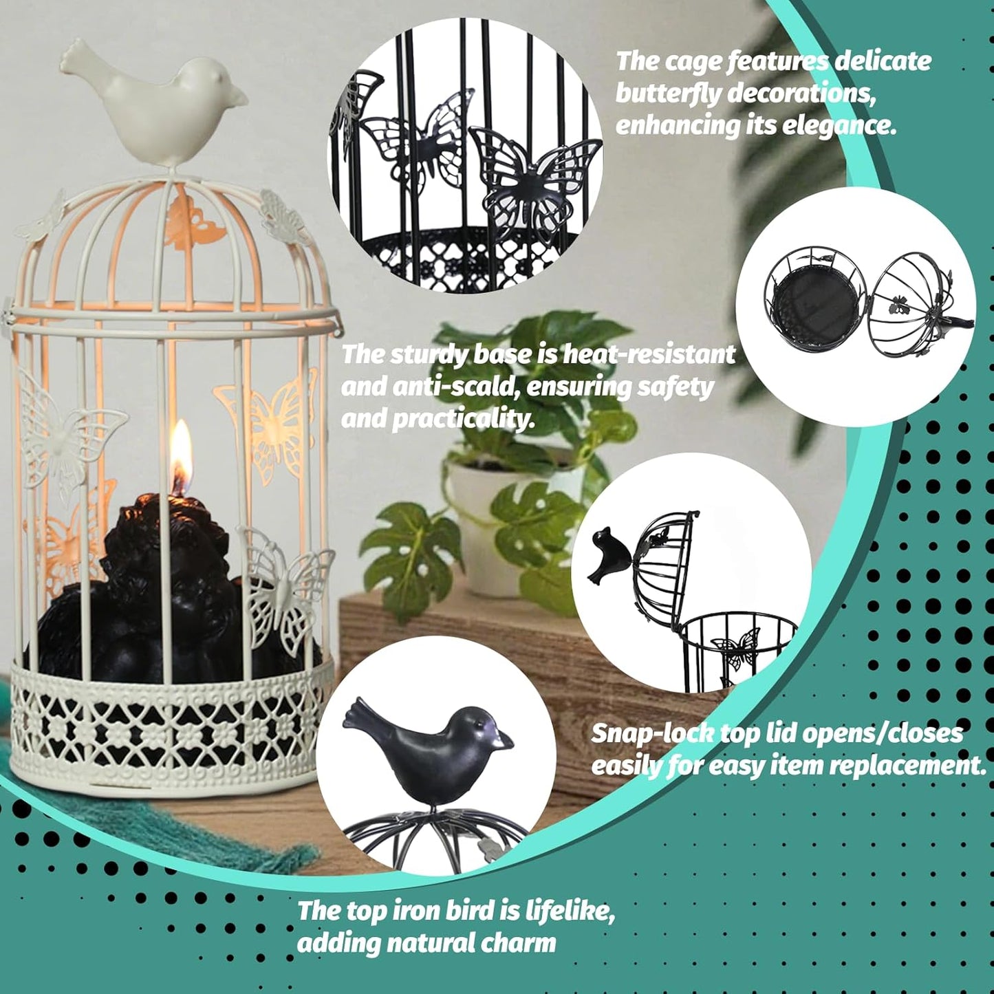 Vintage Decorative Bird Cage,Metal White Bird Cage Decor for Candelabros para Centros De Mesa & Lanterns Decorative Indoor Suitable Wedding Party, Dining Table,Fireplace Metal Lantern&Bird Cage Decor