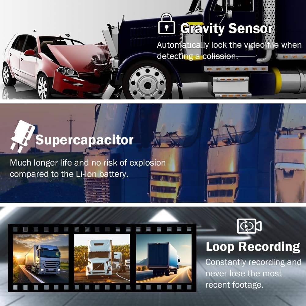 VSYSTO 4CH Truck Dash Camera System DVR Recorder Waterproof Backup Camera Front&Sides&Rear VGA for Truck Tractor Semi Trailer Van 7.0" Monitor Infrared Night Vision