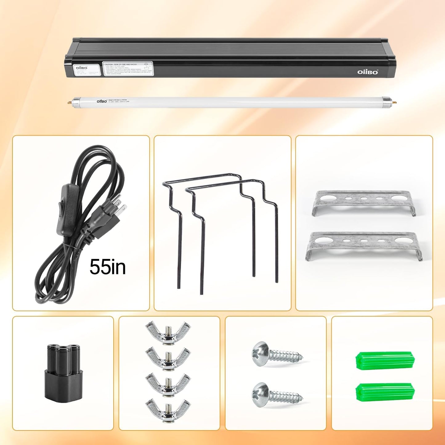 Oiibo T5 HO Reptile Light Fixture UVB Lighting Combo Kit, Reptiles Terrarium Lamp Hood Light Fixture Include UVB 10.0 Desert Reptile Light for Bearded Dragon Gecko Lizard (24W)