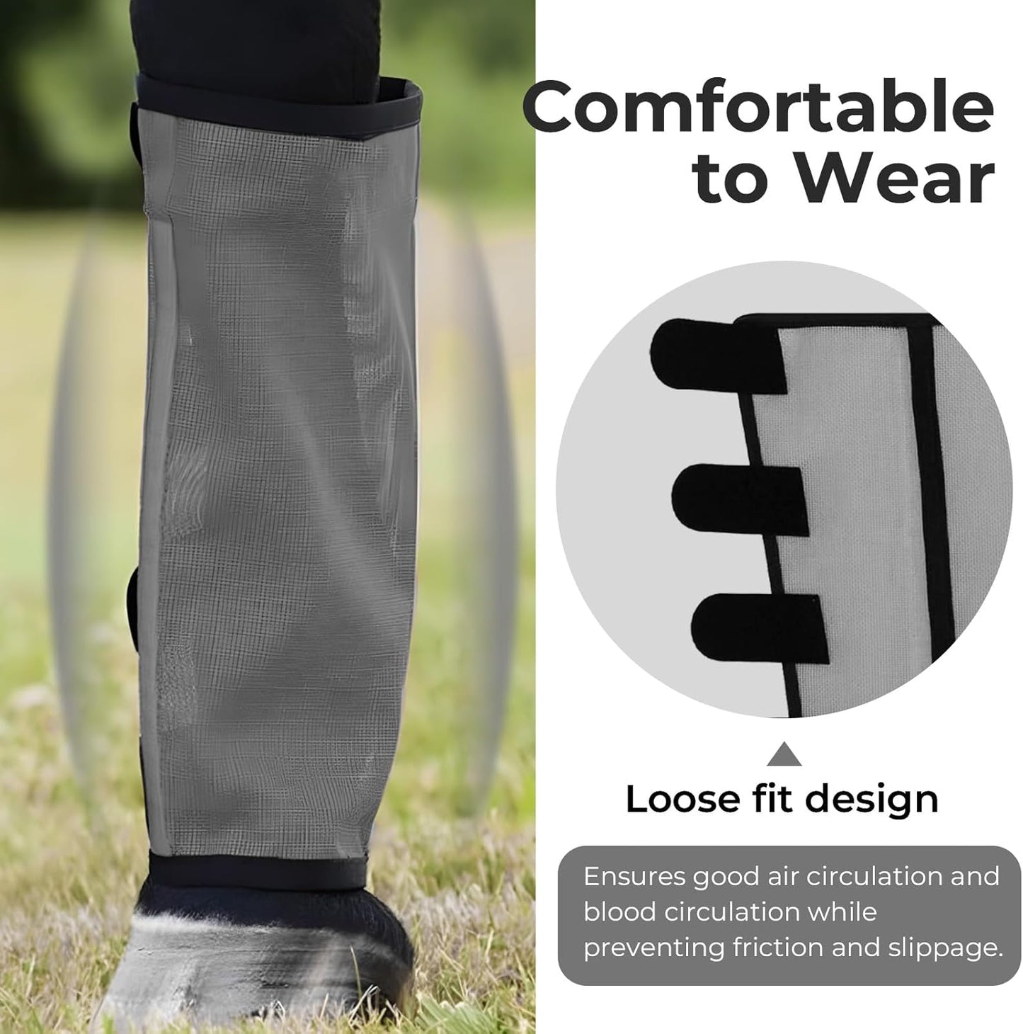 Mesh Horse Fly Boots Set of 4,Adjustable and Universal Loose Fitting & Non-Slip Horse Fly Leggings for Horses,Reduce Stressful Stomping (Grey)
