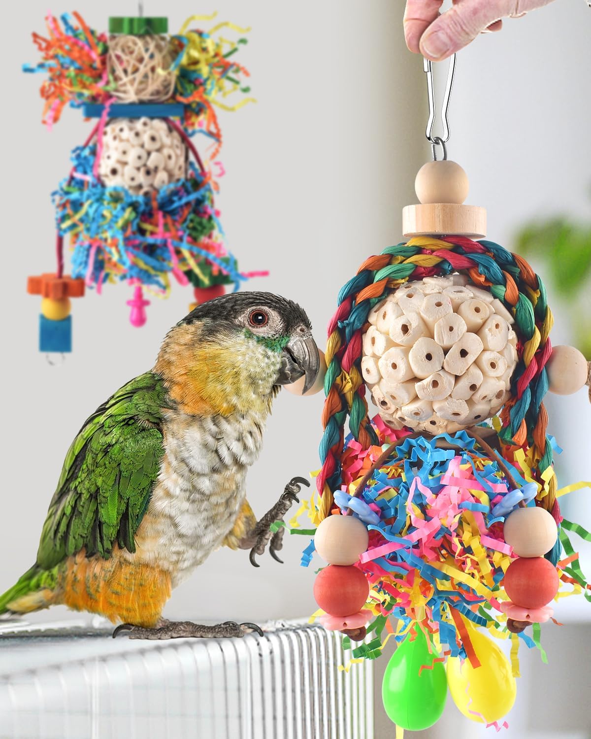 Bissap Conure Toys, 5 PCS Parrot Foraging Shredder Hanging Toys Sola Balls with Sand Hammer Perch Swing Climbing Ladder for Small Parrots Parakeets Conures Cockatiels Love Birds Cage Toy