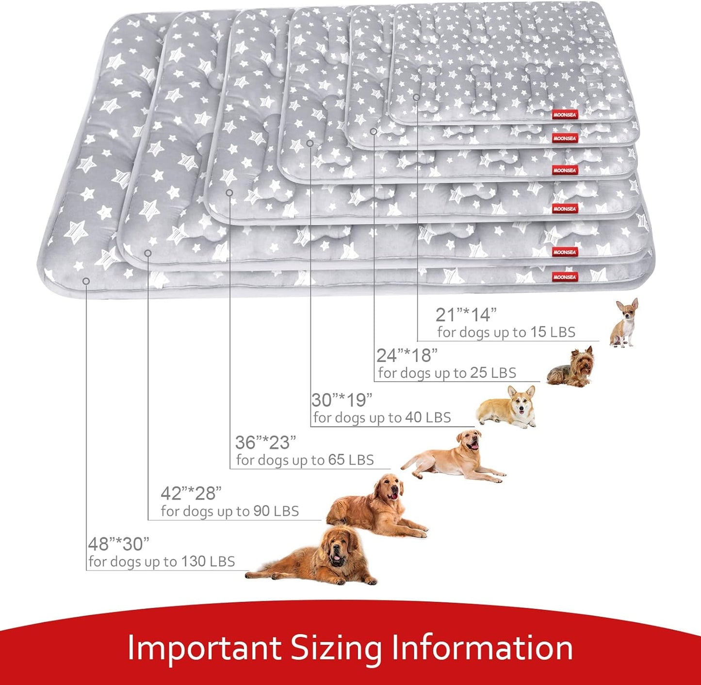 Dog Crate Bed Mat (36" X 23"), Soft Dog Bed Mat with Cute Stars, Personalized Crate Pad, Anti-Slip Bottom, Machine Washable Kennel Pad