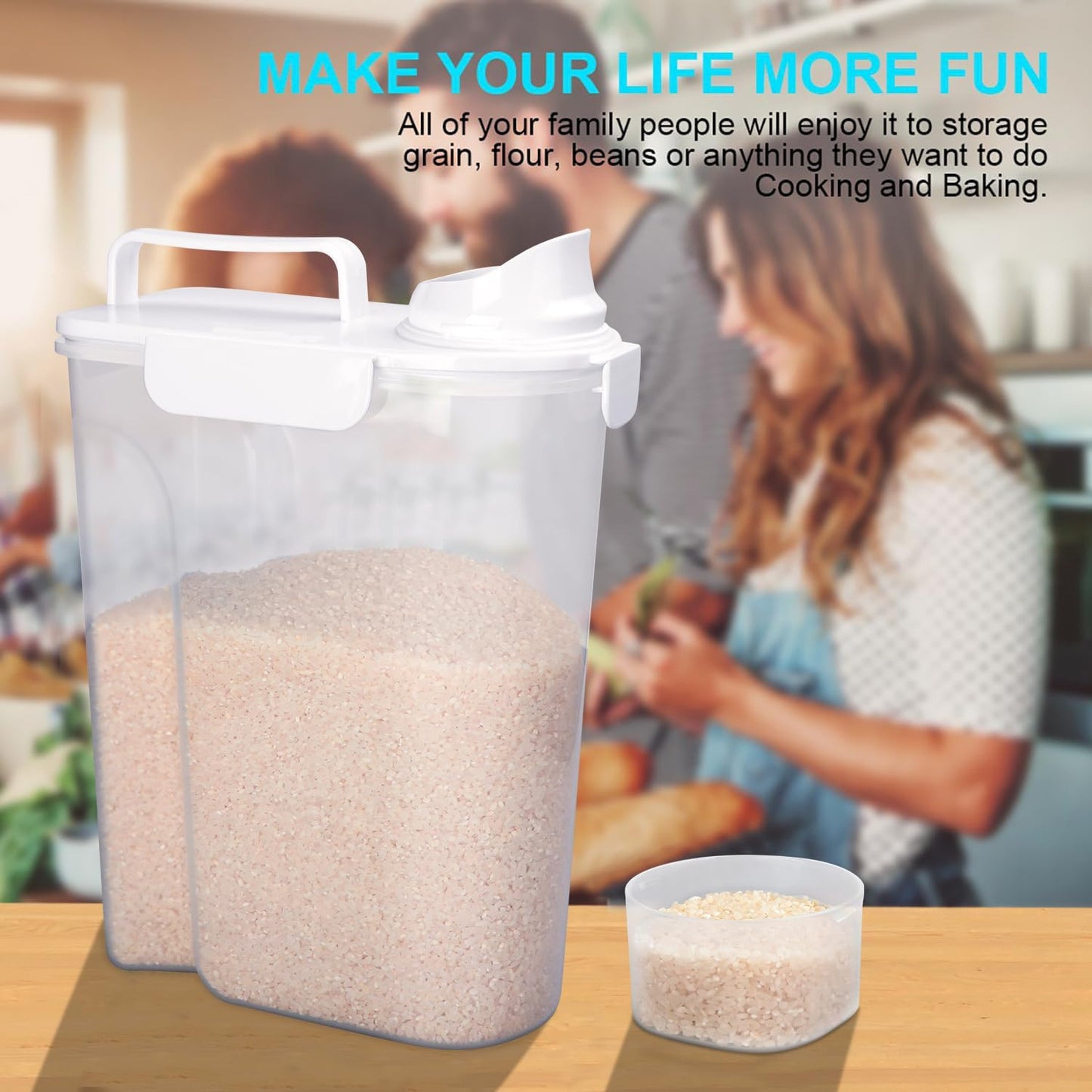 Rice Airtight Dry Food Storage Containers 2 Pack, BPA Free Plastic Storage Bin Dispenser with Pourable Spout, Portable Handle, Kitchen Pantry Organization for Cereal, Flour and Baking Supplies