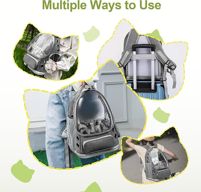 Expandable Cat Backpack,Cat Bubble Backpack Carrier for Carrying Cats, Pets and Small Dogs,Airline-Approved,Designed for Travel, Hiking, Walking,Car (Grey