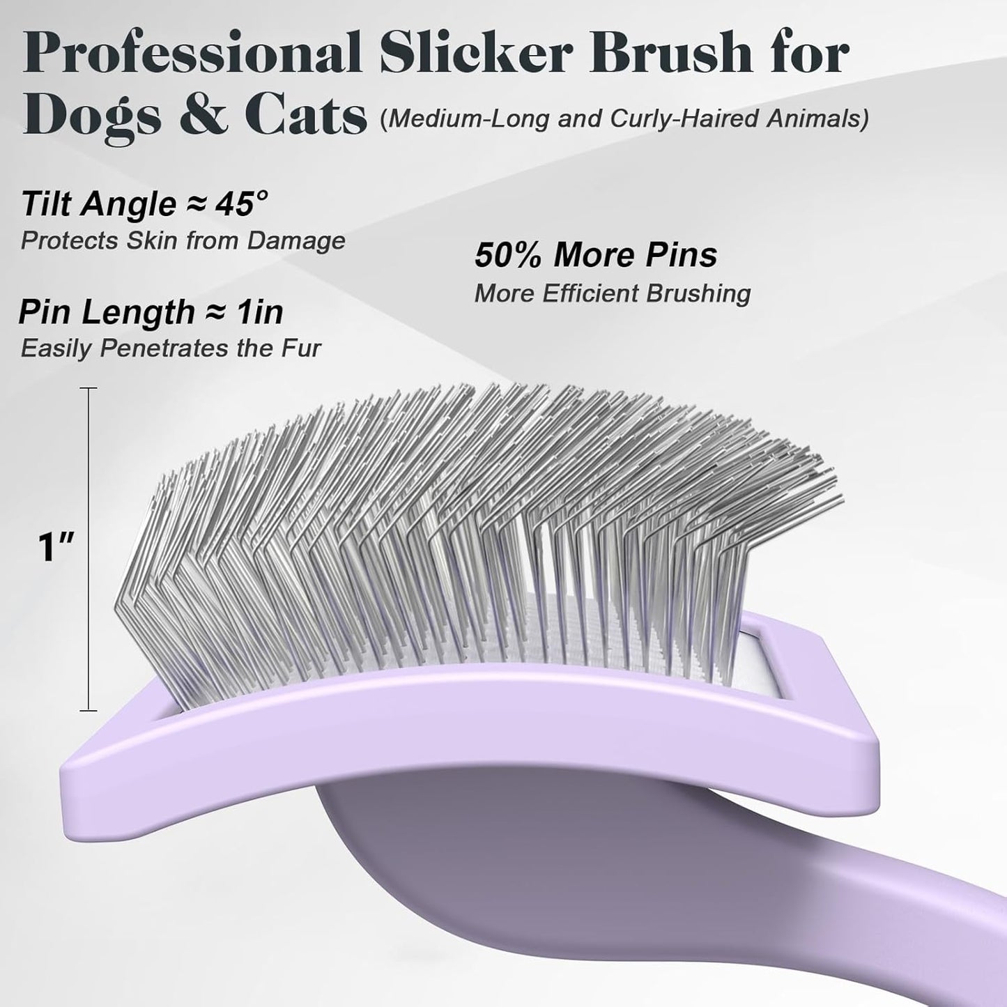 2PCS Slicker Brush for Dogs & Pet Comb,Professional Dog Grooming Brush (Goldendoodles,Poodles,Labradoodles) with Extra Long Pins to Effectively Remove Tangles, Knots and Mats (Light Purple)