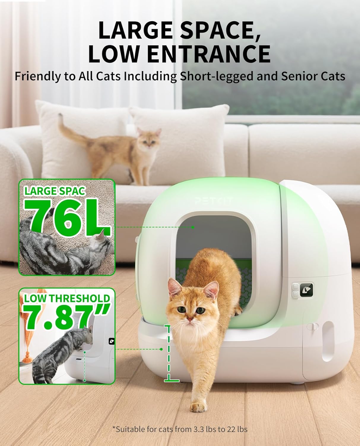 PETKIT PuraMax 2 Automatic Self Cleaning Litter Box, Anti-Leakage Multi-Cat Compatible Smart Cats Litter Box, Safety Sensors App Control Include Triple Odor Removal Litter Mat Trash Bags