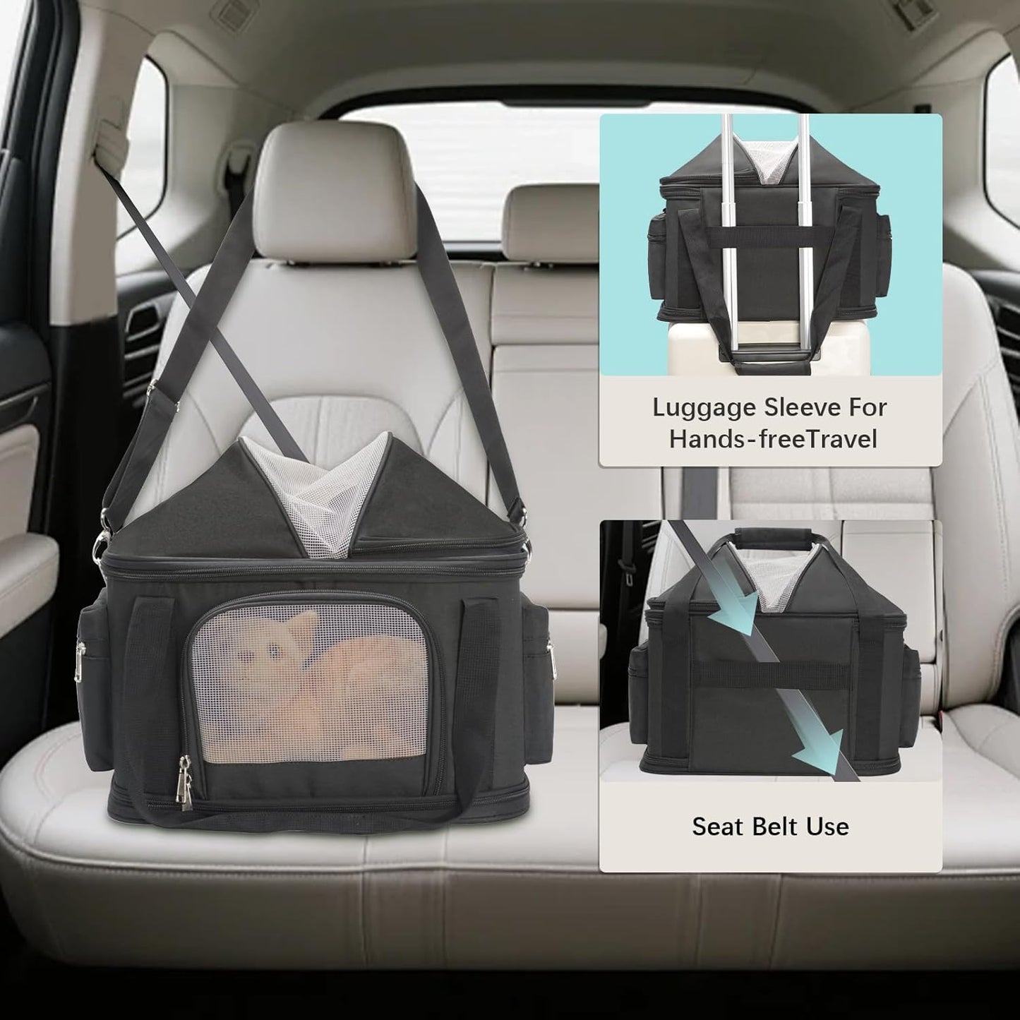 2-in-1 Stylish Dog Purse Carrier Soft-Sided Carriers Travel Tote Bag for Small Dogs Cats, Fashion Foldable Pet Bag for Puppies Small Animals with Pockets (Black, 16.2" x 11.4" x 13")