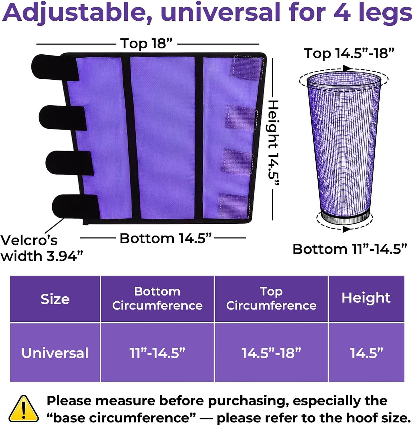 Mesh Horse Fly Boots Set of 4,Adjustable and Universal Loose Fitting & Non-Slip Horse Fly Leggings for Horses,Reduce Stressful Stomping (Purple)