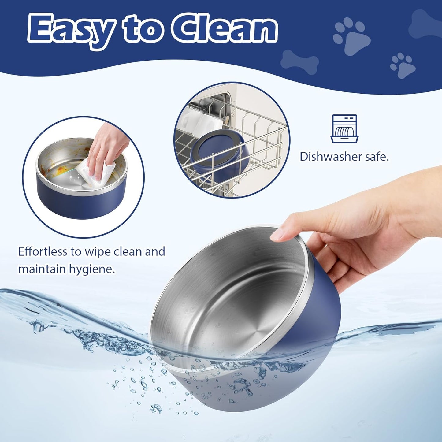 LIANLAI Dog Bowls, Rust-Resistant Stainless Steel Dog Bowls, Spill Proof Double Puppy Dishes for Food, Dishwasher Safe (Blue,40 oz)