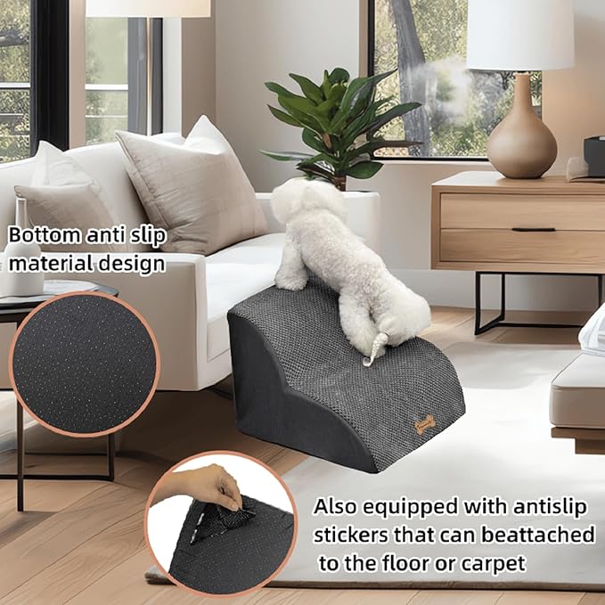 Dog Stairs for High Beds Couches 2-Step 2-5 Step Pet Stairs Steps for Small Large Dogs Cats Non-Slip Balanced Ramp Indoor Stairs with Non-Slip Sticker 30D Grey