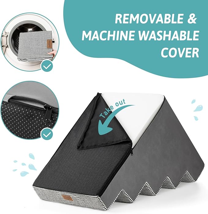 Dog Stairs for Small Dogs, 5 Tier Wider Pet Stairs for High Beds, 23.6" H Non-Slip Dog Steps for Old Cats, Puppies, Small Medium Dogs, 29.5x19.7x23.6 inch, White Black