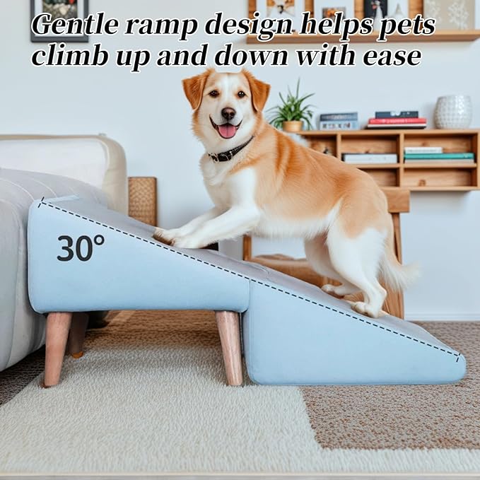 Split Ottoman Dog Ramp, Folding Pet Ramps Stairs for Couch, Pet Ramps Stairs for Small and Large Dogs, Holds up to 220 lbs (Beige, One Size)