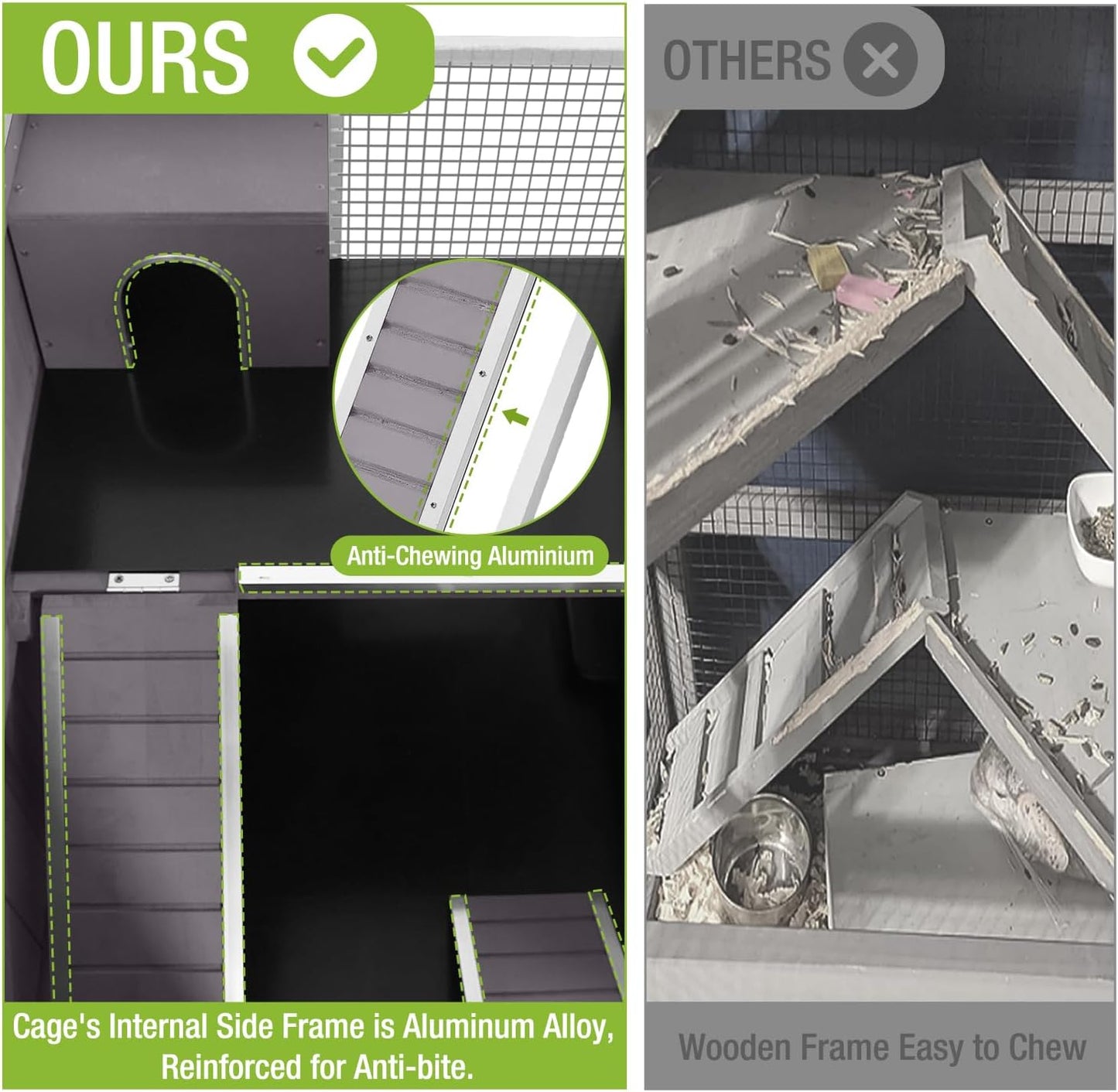 GUTINNEEN Guinea Pig Cage for Small Animals, Hamster Cage with Metal Iron Frame & Chew-Proof Aluminum Edges, 2-Story Small Animal Cage with Leak-Proof Tray, Hideout, and Storage Shelf, Black