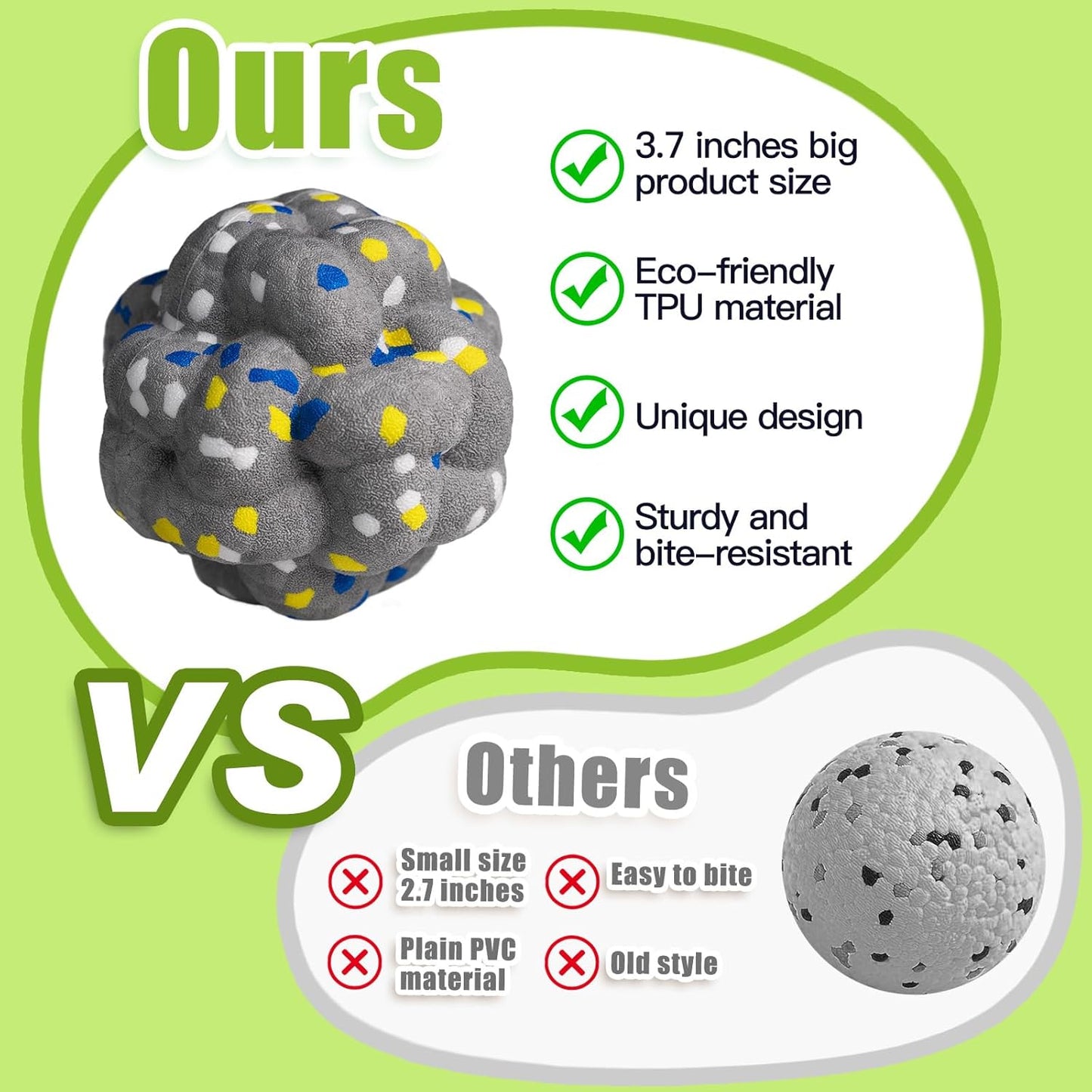 Upgrade Dog Balls Interactive Toys for Aggressive Chewers, Indestructible Tennis Durable Bouncy for Fetch Game, Lightweight Floating, Grey